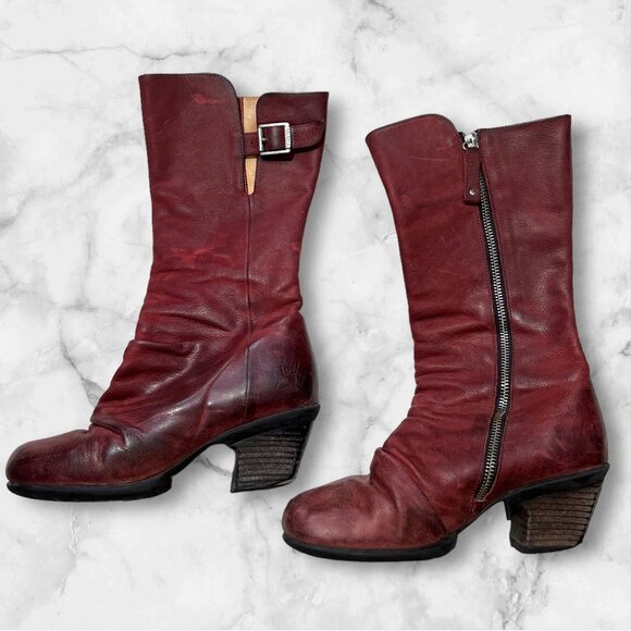 John Fluevog Shoes - John Fluevog Riding Boots Hopefuls Kanawa Red Burgundy Lether Womens 6 Burgundy